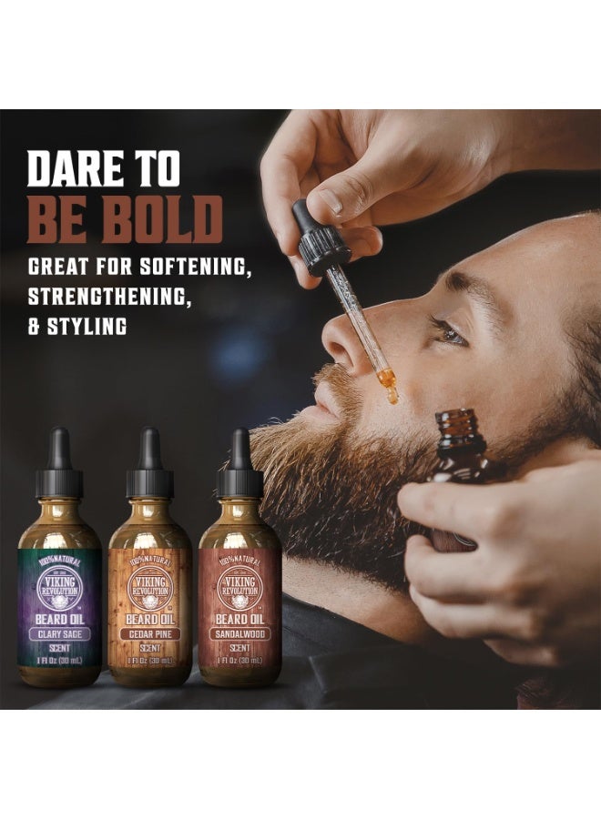 Viking Revolution Beard Oil for Men 3 Pack - Natural Mens Beard Oil Variety Set - Sandalwood, Pine and Cedar, Clary Sage Scents - Beard Conditioning and Moisturizing for a Healthy Beard (3 Pack, 1oz) - Image 2