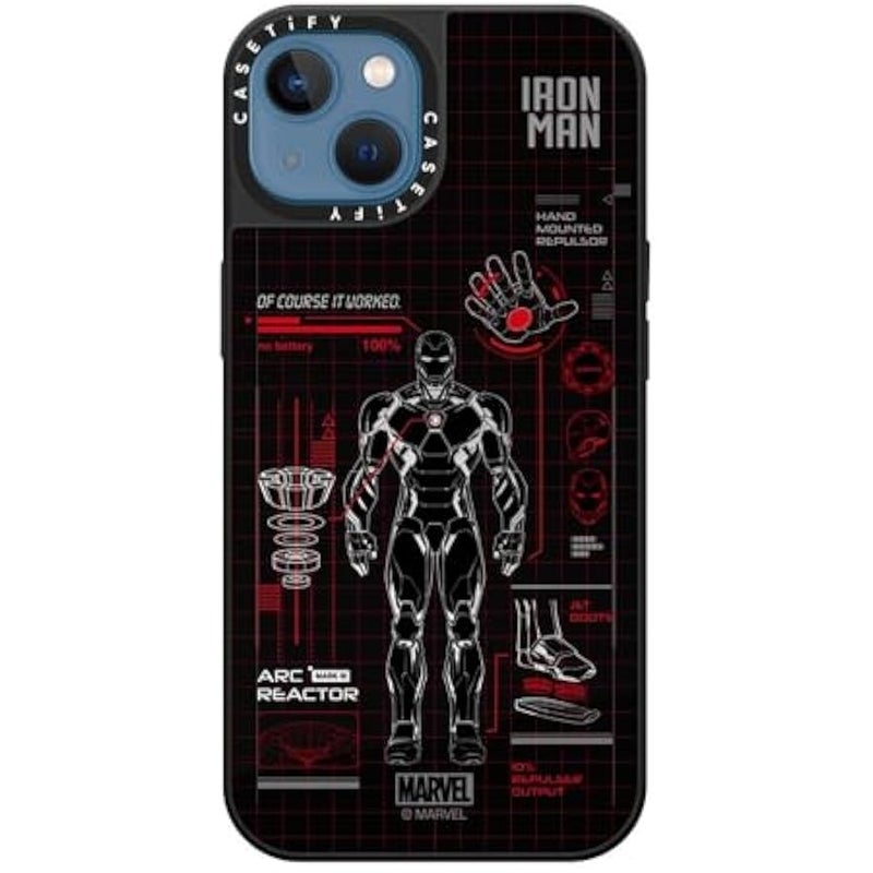 Casetify Mirror iPhone 13 Case 【Iron Man Co-Lab/Reflective / 4.9ft Drop Protection/Compatible with Magsafe】 - Iron Man Blue Print Tech - Red - Silver on Black - Image 4