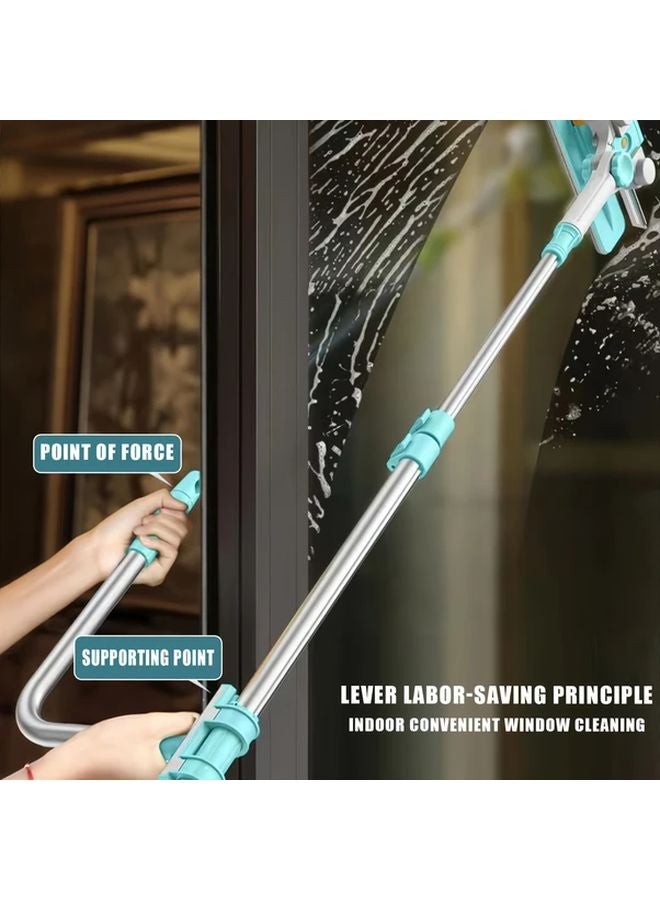 Light Green Extendable Window Scraper Rotating Head Detachable U Shaped Replacement Pads - Image 2