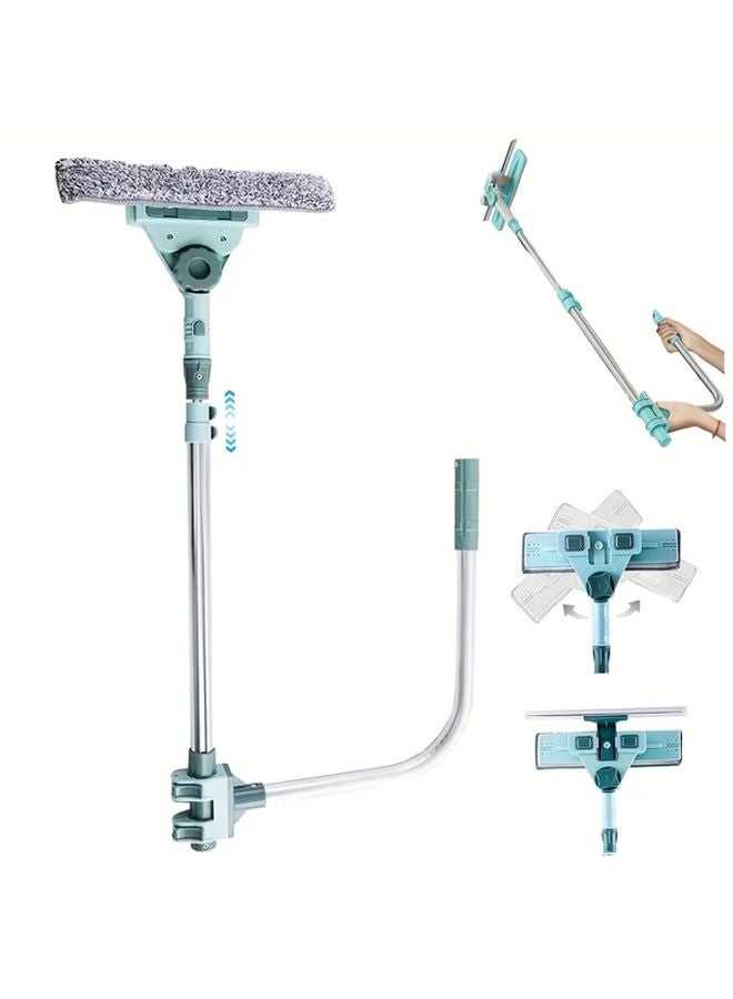 Light Green Extendable Window Scraper Rotating Head Detachable U Shaped Replacement Pads - Image 5