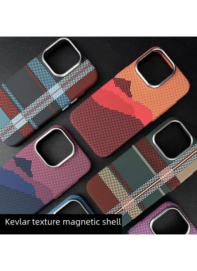 Generic - Suitable For Iphone16ProMax Phone Case Magnetic Suction Kevlar Pattern Carbon Fiber For Iphone 14 All-inclusive Protective Case 15-Color:Kevlar Pattern [Black Peak]]-Applicable Model:For Iphone 16 Pro Max - Image 1
