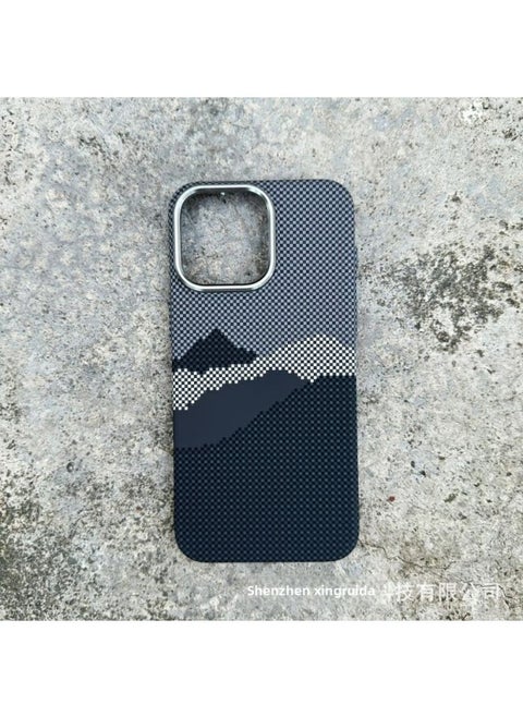 Suitable For Iphone16ProMax Phone Case Magnetic Suction Kevlar Pattern Carbon Fiber For Iphone 14 All-inclusive Protective Case 15-Color:Kevlar Pattern [Black Peak]]-Applicable Model:For Iphone 16 Pro Max