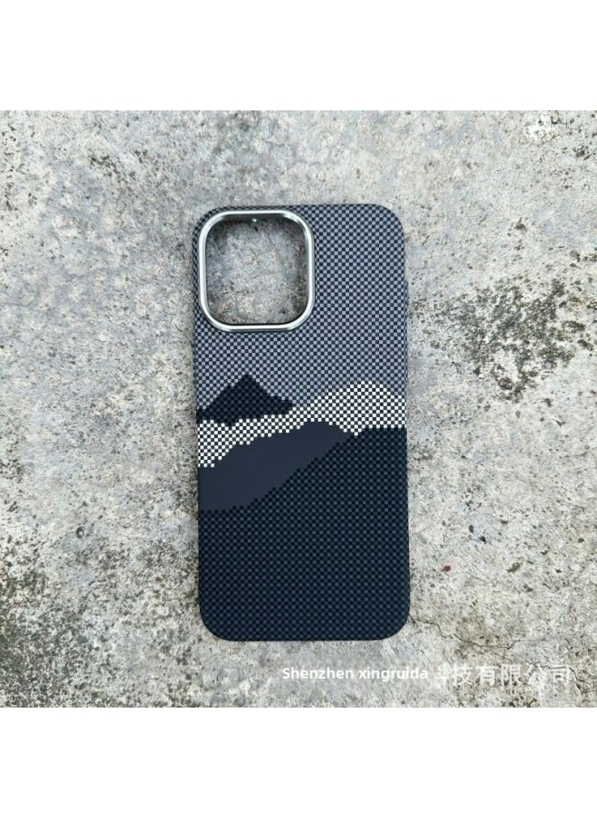 Generic - Suitable For Iphone16ProMax Phone Case Magnetic Suction Kevlar Pattern Carbon Fiber For Iphone 14 All-inclusive Protective Case 15-Color:Kevlar Pattern [Black Peak]]-Applicable Model:For Iphone 16 Pro Max - Image 1