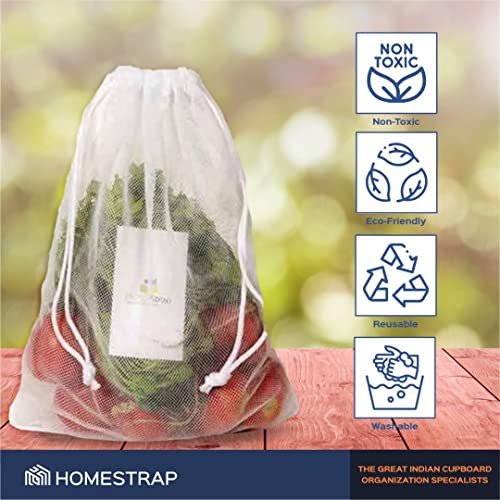 HomeStrap Set Of 12 Double Layered Mesh Drawstring Reusable Fridge/Refrigerator Storage Bag/Pouches For Fruits, Vegetables(4 Small, 4 Medium & 4 Large)(Featured On Shark Tank) - Image 5