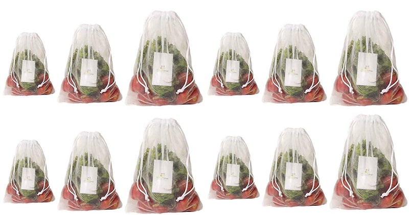 HomeStrap Set Of 12 Double Layered Mesh Drawstring Reusable Fridge/Refrigerator Storage Bag/Pouches For Fruits, Vegetables(4 Small, 4 Medium & 4 Large)(Featured On Shark Tank) - Image 1