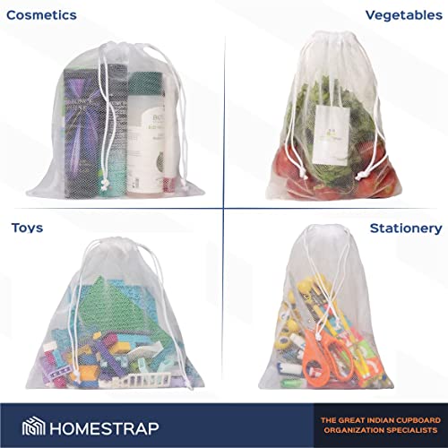 HomeStrap Set Of 12 Double Layered Mesh Drawstring Reusable Fridge/Refrigerator Storage Bag/Pouches For Fruits, Vegetables(4 Small, 4 Medium & 4 Large)(Featured On Shark Tank) - Image 4