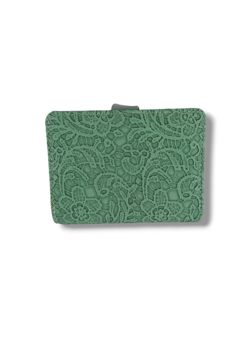 Women's wallet with a modern design and an attractive leaf shape with a snap closure, with a smaller size, in high-quality dual colors, in Green