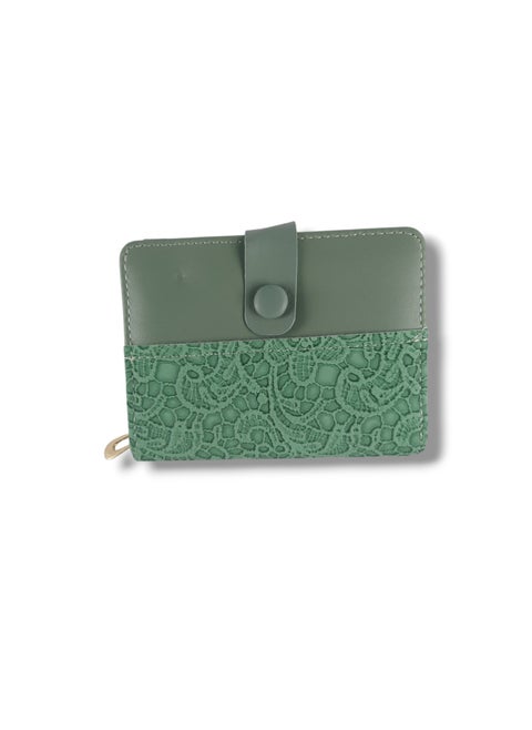 Women's wallet with a modern design and an attractive leaf shape with a snap closure, with a smaller size, in high-quality dual colors, in Green