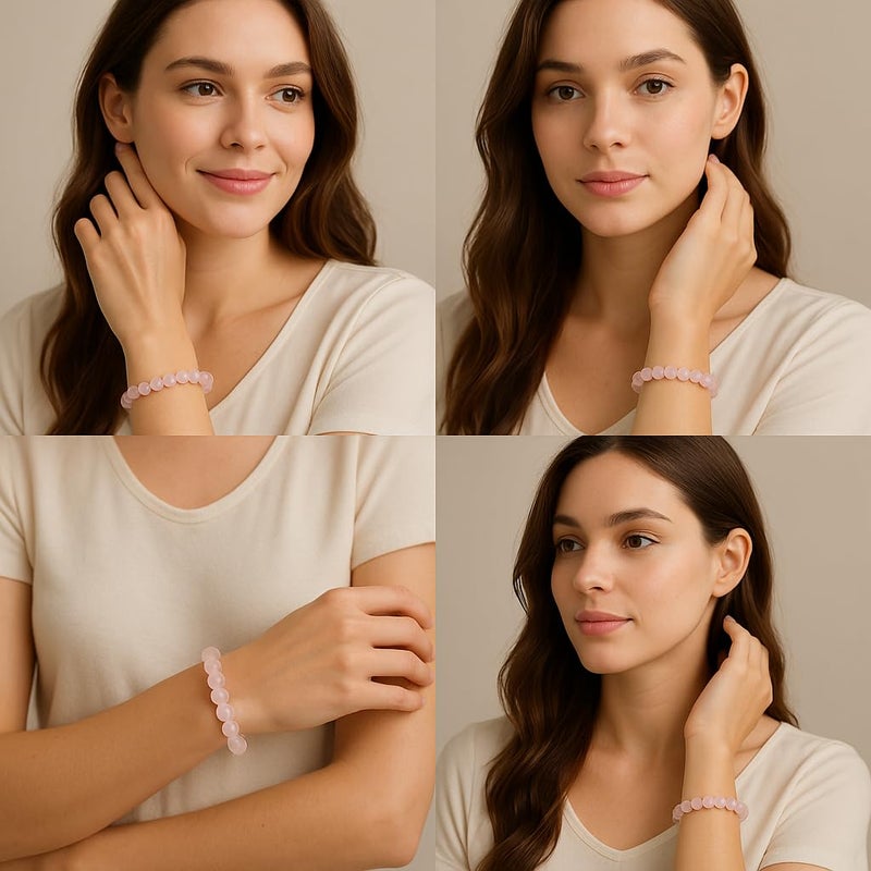 Spiry Rose Quartz Bracelet for Women & Men,Attracts Love, Fame & Luck, Stress Reduction Certified Natural Healing Crystal, Gift For Girlfriend and Boyfriend, Beads Size 8mm - Image 4