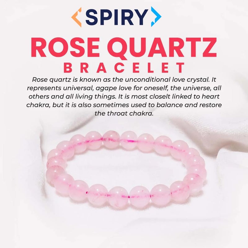 Spiry Rose Quartz Bracelet for Women & Men,Attracts Love, Fame & Luck, Stress Reduction Certified Natural Healing Crystal, Gift For Girlfriend and Boyfriend, Beads Size 8mm - Image 3