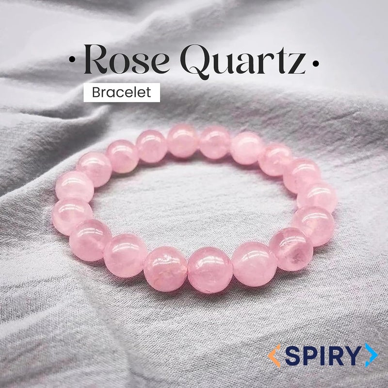 Spiry Rose Quartz Bracelet for Women & Men,Attracts Love, Fame & Luck, Stress Reduction Certified Natural Healing Crystal, Gift For Girlfriend and Boyfriend, Beads Size 8mm - Image 1