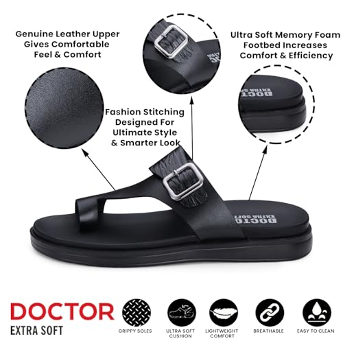 DOCTOR EXTRA SOFT Men's Classic Casual Original Leather Thong Black/Brown Sandals/Chappals with Memory Foam Cushion| Stylish & Non-Slip|Comfortable | Lightweight |Flip flops Slippers Gents & Boys F-1 - Image 2