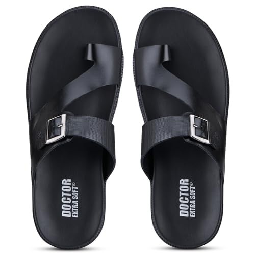 DOCTOR EXTRA SOFT Men's Classic Casual Original Leather Thong Black/Brown Sandals/Chappals with Memory Foam Cushion| Stylish & Non-Slip|Comfortable | Lightweight |Flip flops Slippers Gents & Boys F-1 - Image 5