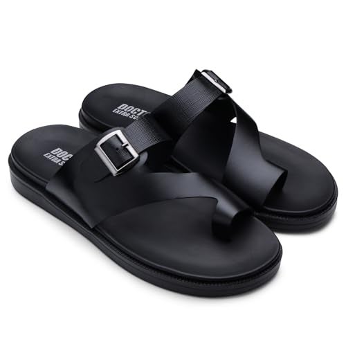 DOCTOR EXTRA SOFT Men's Classic Casual Original Leather Thong Black/Brown Sandals/Chappals with Memory Foam Cushion| Stylish & Non-Slip|Comfortable | Lightweight |Flip flops Slippers Gents & Boys F-1 - Image 4