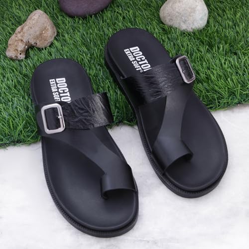 DOCTOR EXTRA SOFT Men's Classic Casual Original Leather Thong Black/Brown Sandals/Chappals with Memory Foam Cushion| Stylish & Non-Slip|Comfortable | Lightweight |Flip flops Slippers Gents & Boys F-1 - Image 3