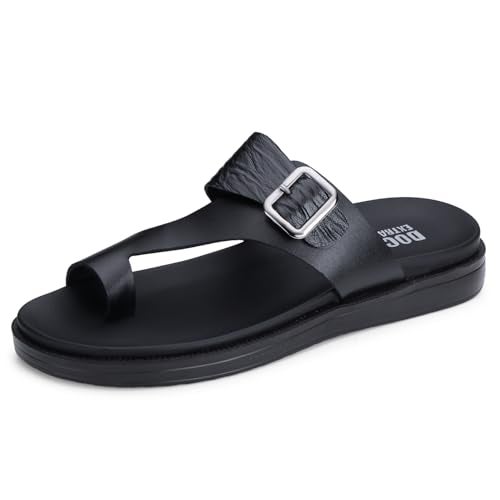 DOCTOR EXTRA SOFT Men's Classic Casual Original Leather Thong Black/Brown Sandals/Chappals with Memory Foam Cushion| Stylish & Non-Slip|Comfortable | Lightweight |Flip flops Slippers Gents & Boys F-1 - Image 1