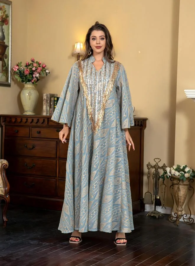 Take Two Teal Tassel Sequined Embellished Detail Jalabiya for Women | Best Price UAE