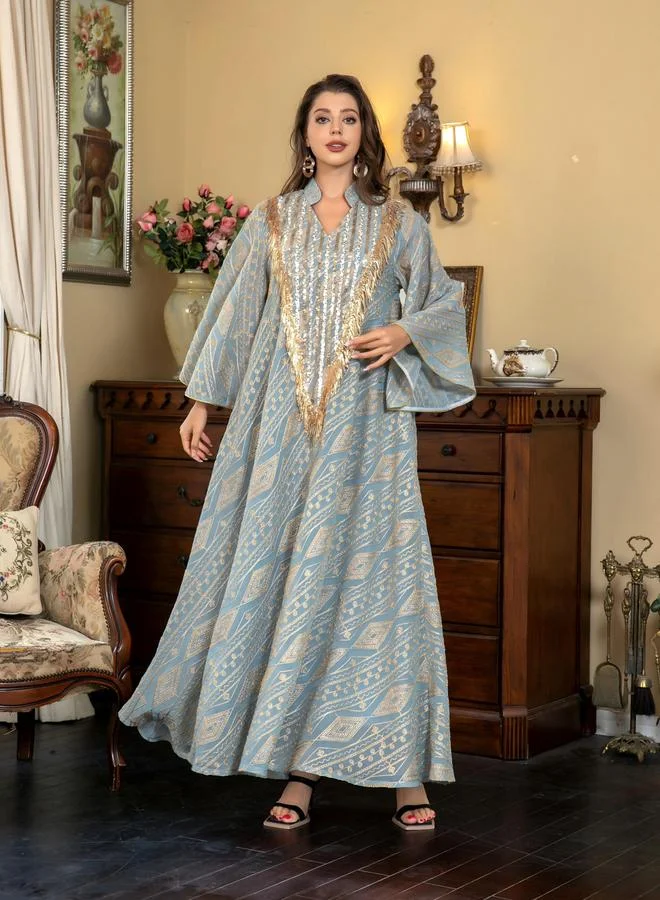 Take Two Teal Tassel Sequined Embellished Detail Jalabiya for Women | Best Price UAE