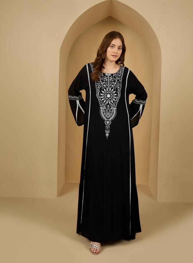 Amirah Embroidered Flared Sleeve A-Line Jalabiya - Image 2