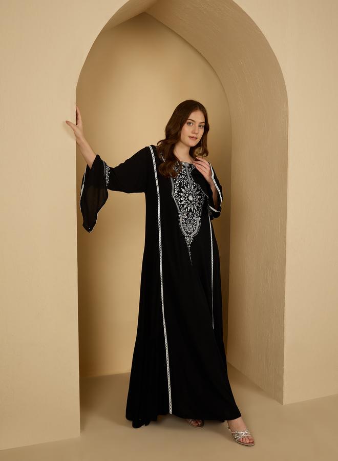 Amirah Embroidered Flared Sleeve A-Line Jalabiya - Image 1