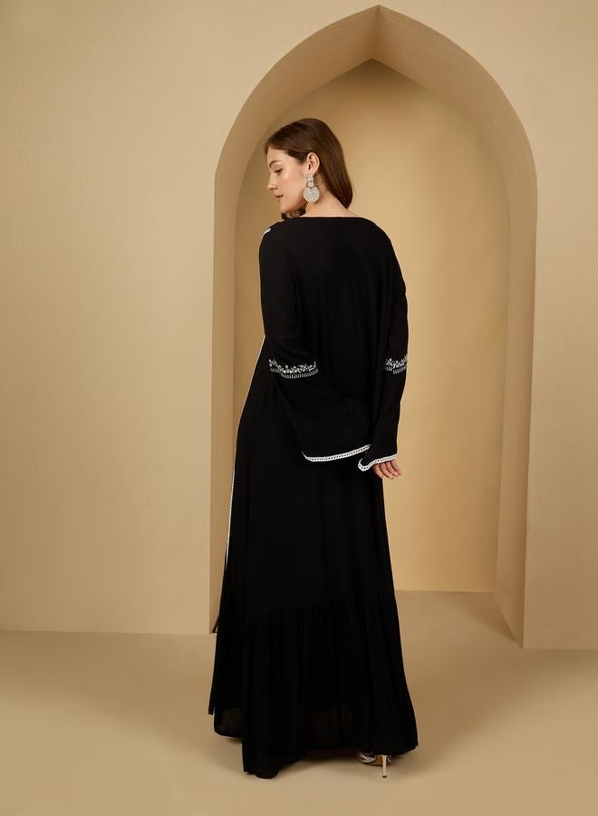 Amirah Embroidered Flared Sleeve A-Line Jalabiya - Image 5