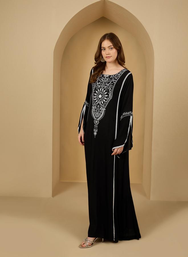 Amirah Embroidered Flared Sleeve A-Line Jalabiya - Image 3
