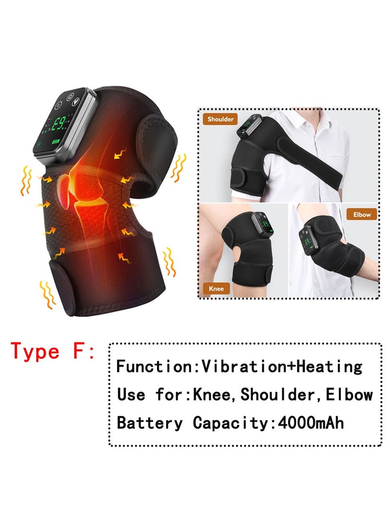 AROAQ Heated Knee Brace Support, Electric Heating Knee Massager, Far Infrared Joint Physiotherapy Elbow Knee Pad, Usb Charging Vibration Massage knee pad for Knee Injury Cramps Arthritis, (Type F-Black)  - Image 1