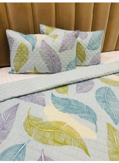 Subtlespreads Subtlespreads Premium Cotton Feel Quilted Bedcover for Double Bed King Size with 2 Quilted Pillow Covers Decorative Bed CoverQuilted Bedspread Bedsheet Aqua Leaves  - Image 2