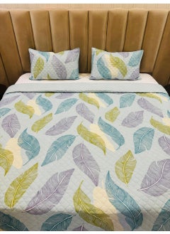 Subtlespreads Subtlespreads Premium Cotton Feel Quilted Bedcover for Double Bed King Size with 2 Quilted Pillow Covers Decorative Bed CoverQuilted Bedspread Bedsheet Aqua Leaves  - Image 1