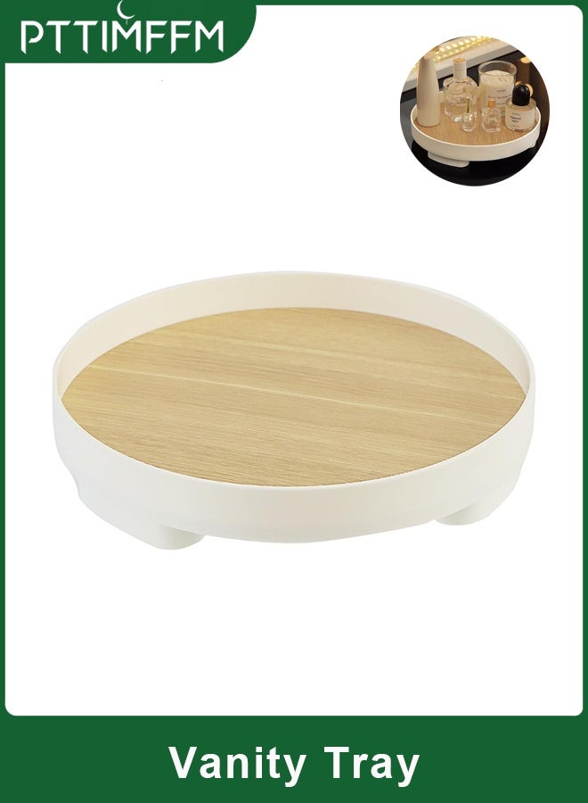 بتيمفم صينية دائرية عصرية مع سطح من الخشب، منظم قاعدة مزخرف للحمام، خزانة الملابس، طاولة القهوة، المدخل - Image 1
