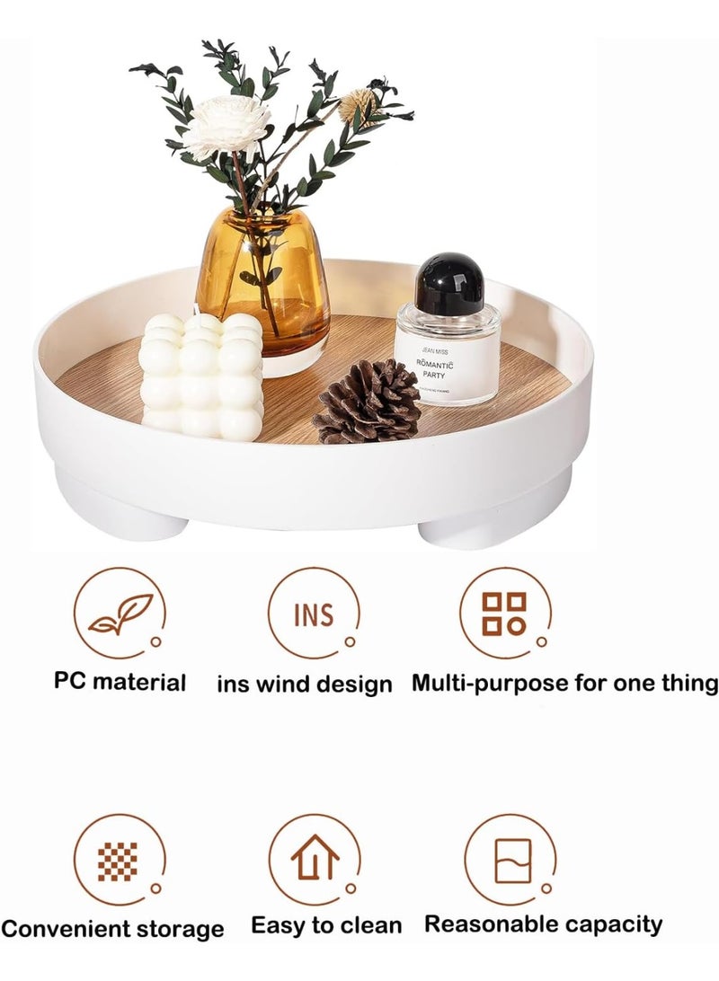 بتيمفم صينية دائرية عصرية مع سطح من الخشب، منظم قاعدة مزخرف للحمام، خزانة الملابس، طاولة القهوة، المدخل - Image 4