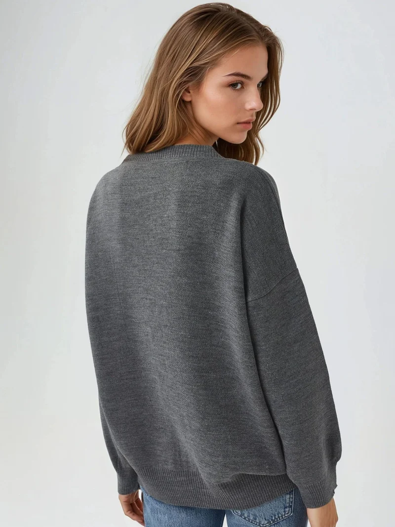 MY FASHION MY FASHION Oversized Ribbed V-Neck Button Cardigan