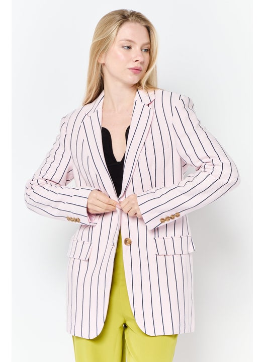 Women Regular Fit Knitted Casual Blazer, Pink