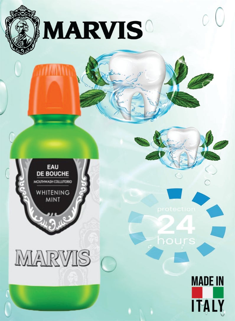 Marvis غسول فم مبيض بنكهة النعناع - نكهة النعناع البارد، شطف فم لطيف للعناية الفموية اليومية 400 مل عبوة من 3 - Image 2