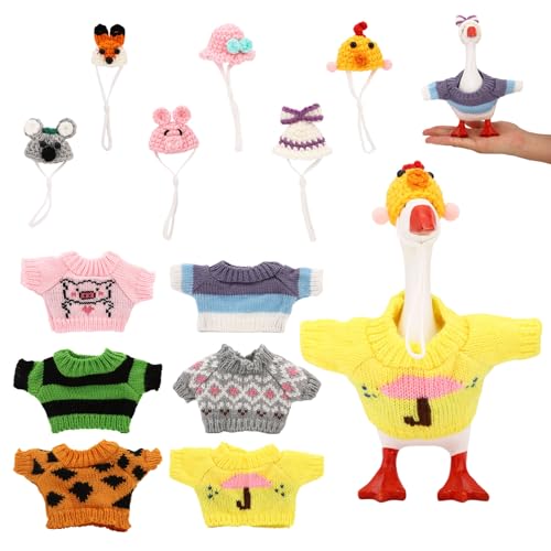 Sinbana 6 Sets Mini Desk Goose Outfits and Hats Cute Knitted Sweater Clothes for 7 Inch Magnetic Desktop Goose or Keychain Adorable Porch Geese Statue Costumes Headwear Accessories for Home Office Display - Image 1