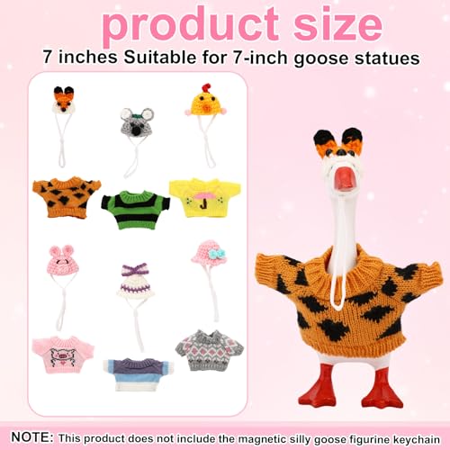 Sinbana 6 Sets Mini Desk Goose Outfits and Hats Cute Knitted Sweater Clothes for 7 Inch Magnetic Desktop Goose or Keychain Adorable Porch Geese Statue Costumes Headwear Accessories for Home Office Display - Image 5