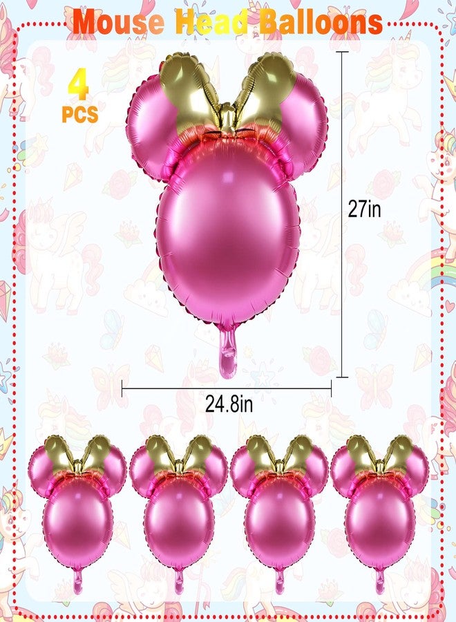 MIKIMIQI 4 Pcs Mouse Head Foil Balloons, 24'' Mouse Mylar Balloon for Birthday Party Decorations Jumbo Mouse Head Aluminum Foil Balloons Party Favors Supplies (Pink) - Image 2