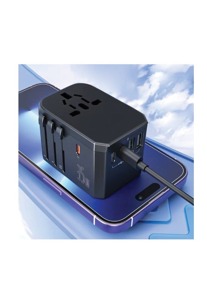 Universal Travel Adapter with LED Light-Up Logo – All-in-One International Charger with Dual USB Ports  - Image 1