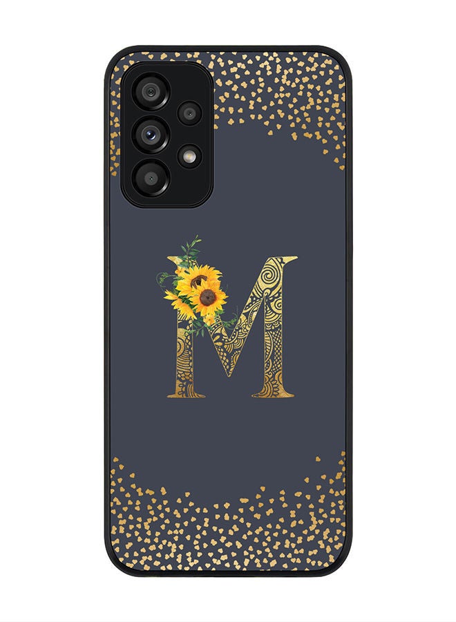 Stylizedd Rugged Black edge case for Samsung Galaxy A73 5G Slim fit Soft Case Flexible Rubber Edges Anti Drop TPU Gel Thin Cover - Custom Monogram Initial Letter Floral Pattern Alphabet - M (Grey ) - Image 1
