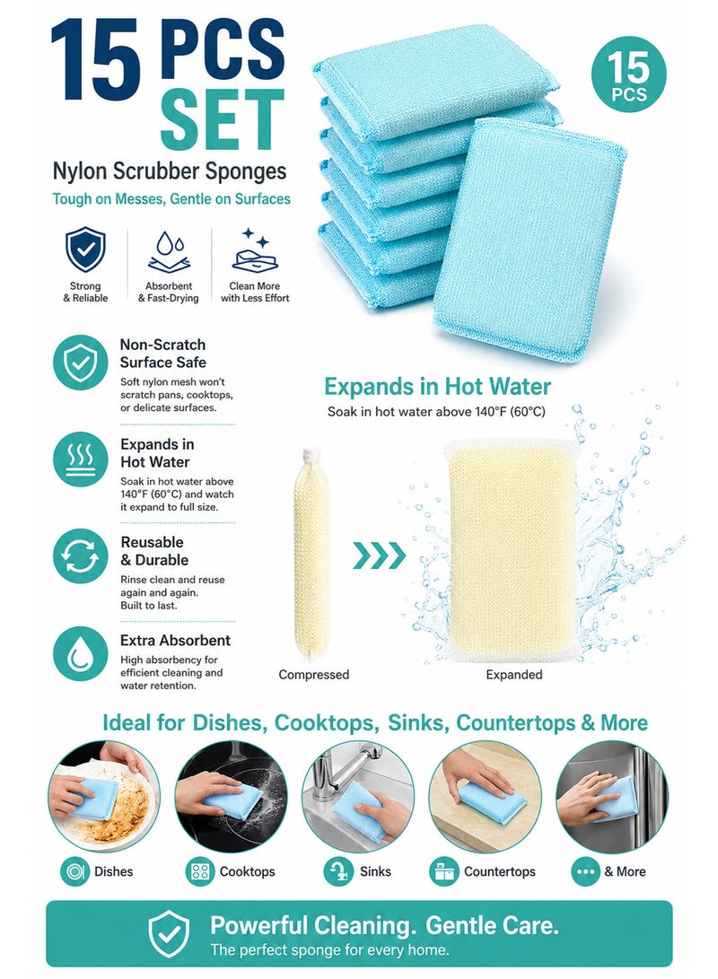 15 Pack Non-Scratch Kitchen Sponges for Dishes, Reusable All-Purpose Cleaning Pads for Non-Stick Cookware, Countertops, Bathroom & Household Cleaning, Colorful - Image 3
