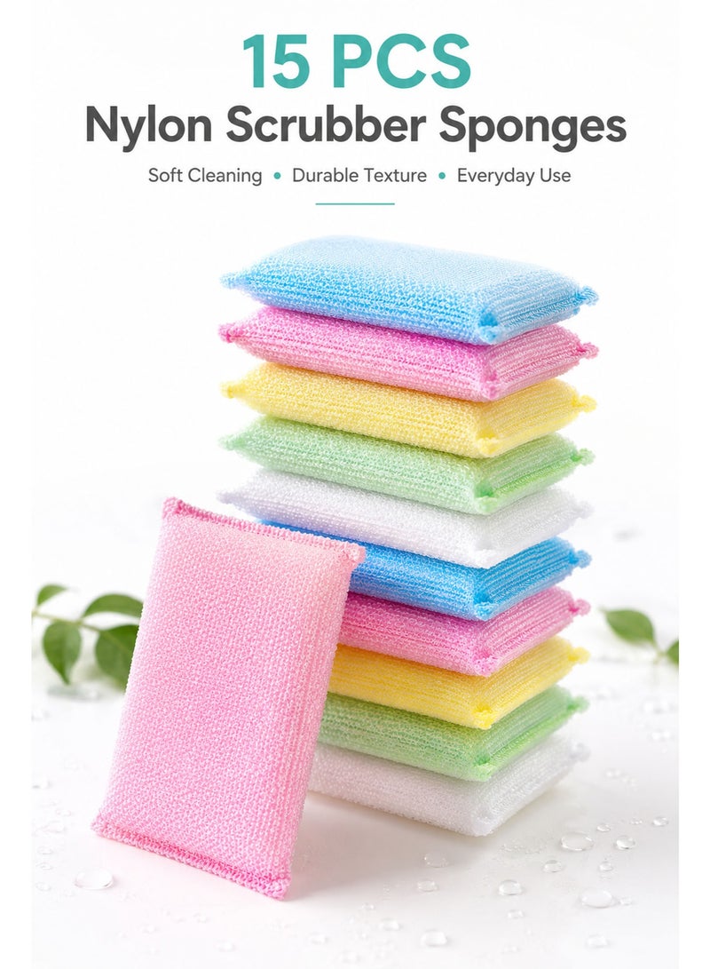 15 Pack Non-Scratch Kitchen Sponges for Dishes, Reusable All-Purpose Cleaning Pads for Non-Stick Cookware, Countertops, Bathroom & Household Cleaning, Colorful - Image 4