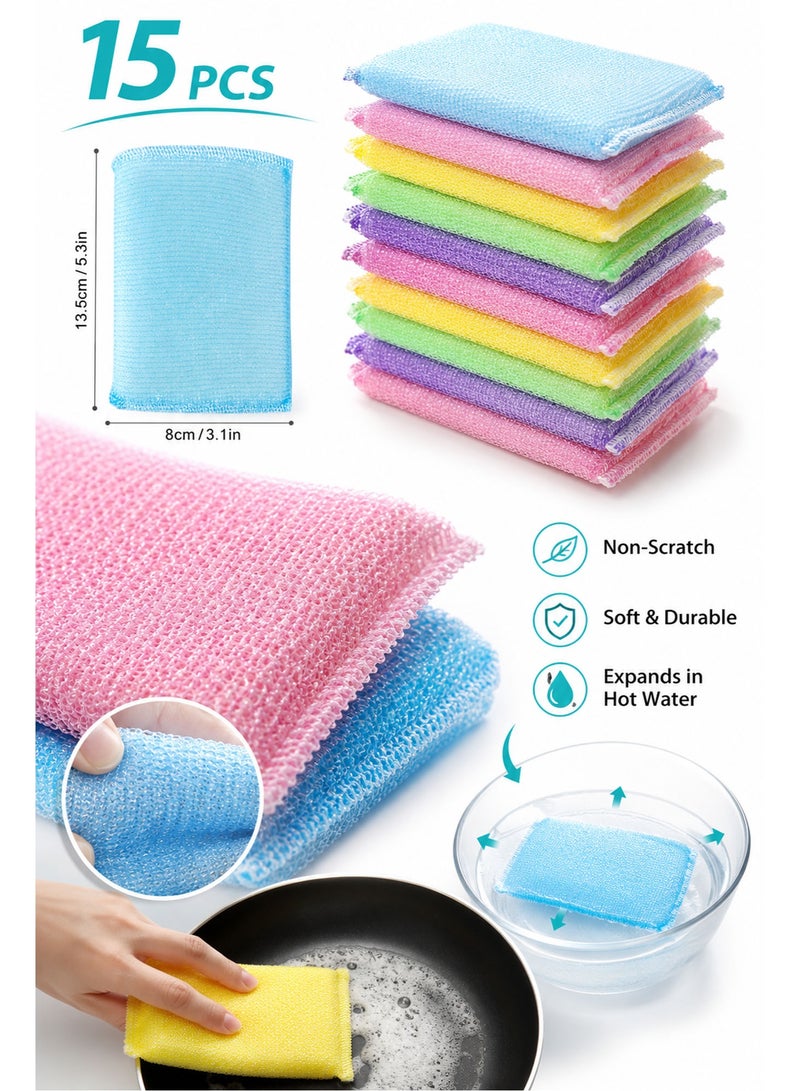 15 Pack Non-Scratch Kitchen Sponges for Dishes, Reusable All-Purpose Cleaning Pads for Non-Stick Cookware, Countertops, Bathroom & Household Cleaning, Colorful - Image 2
