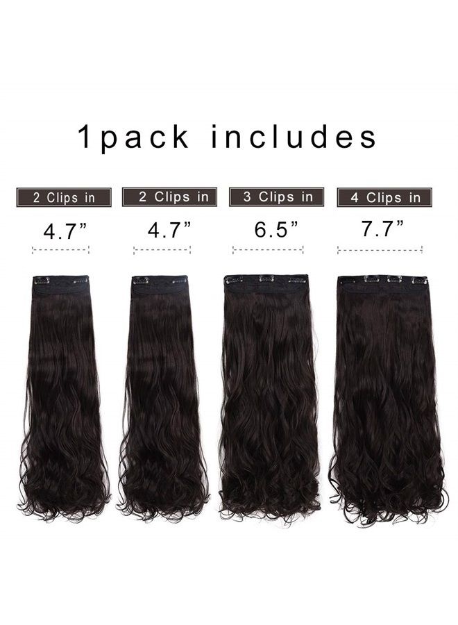 REECHO 24" Curly Wavy 4 Pieces Set Thick Clip in on Hair Extensions Black Brown - Image 1