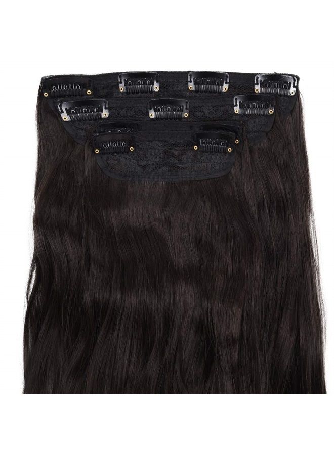 REECHO 24" Curly Wavy 4 Pieces Set Thick Clip in on Hair Extensions Black Brown - Image 2