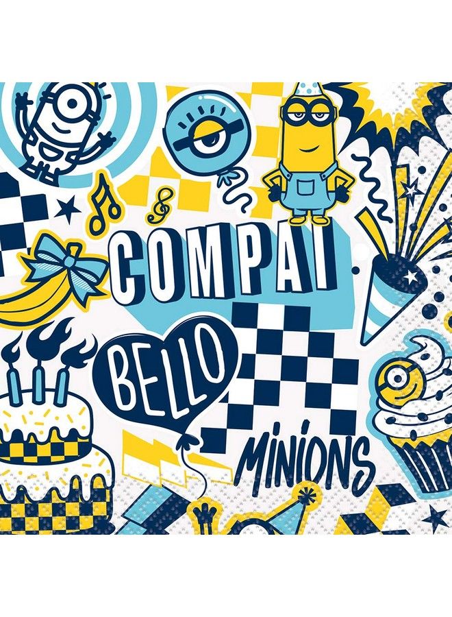 Unique Despicable Me Minions 2 Paper Beverage Napkins ; 5" X 5" ; 16 Pcs - Image 1