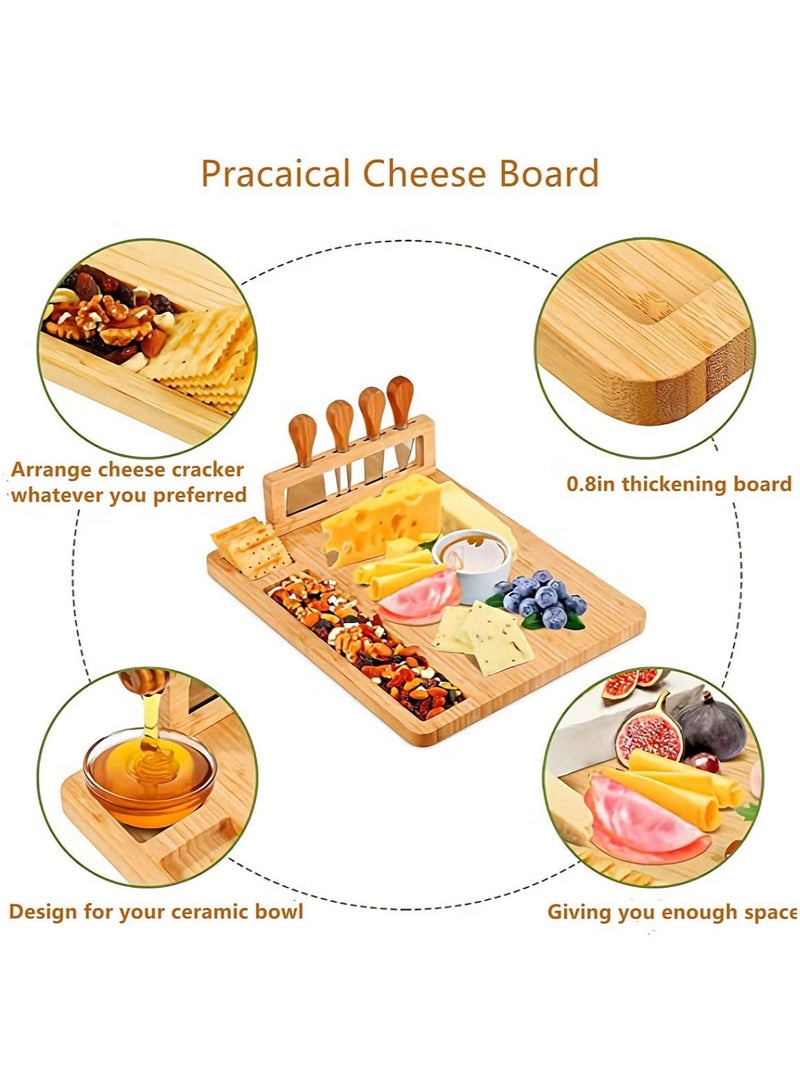 يلا جوي طقم لوح جبن وسكين من الخيزران، لوح تقديم اللحوم الباردة وطبق تقديم اللحوم، طقم لوح جبن كبير، صواني تقديم للحفلات (35.5*28*1.5 سم) - Image 2