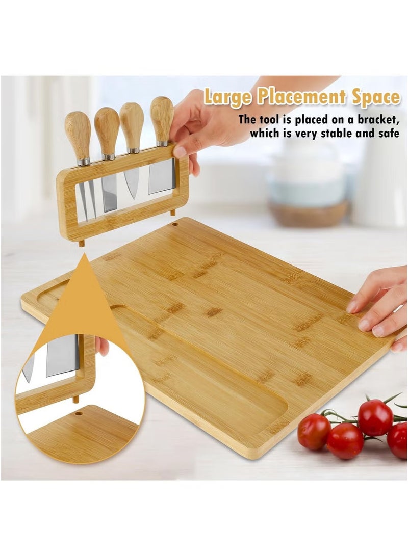 يلا جوي طقم لوح جبن وسكين من الخيزران، لوح تقديم اللحوم الباردة وطبق تقديم اللحوم، طقم لوح جبن كبير، صواني تقديم للحفلات (35.5*28*1.5 سم) - Image 3