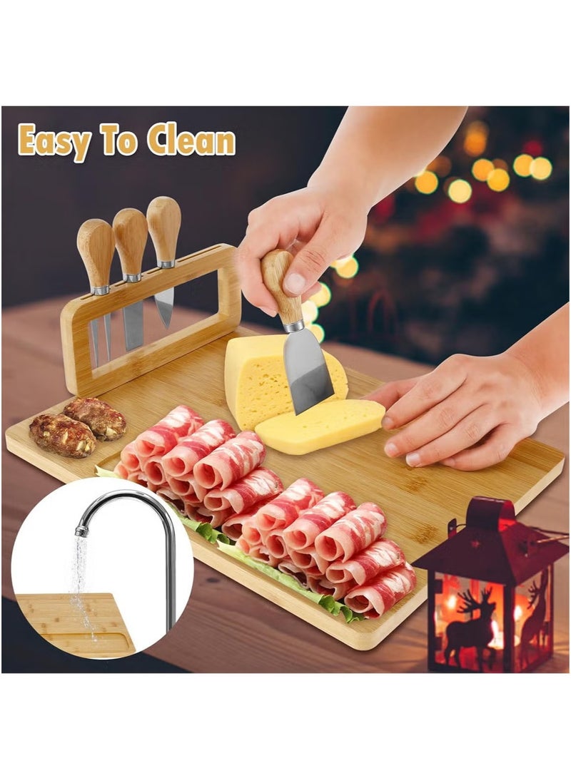 يلا جوي طقم لوح جبن وسكين من الخيزران، لوح تقديم اللحوم الباردة وطبق تقديم اللحوم، طقم لوح جبن كبير، صواني تقديم للحفلات (35.5*28*1.5 سم) - Image 5