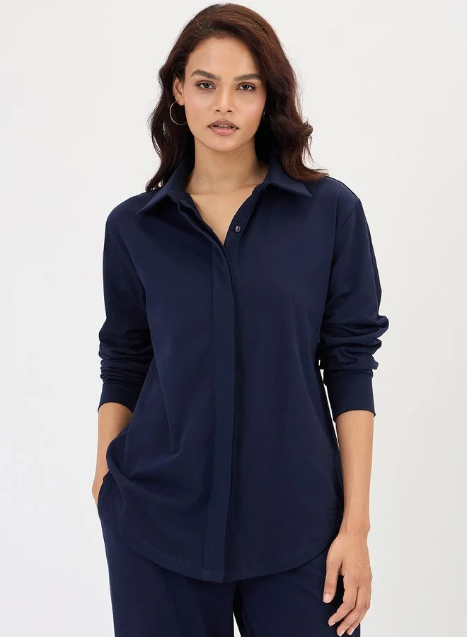 Femmella  Navy Blue Long Sleeve Shirt for Women | Best Price UAE