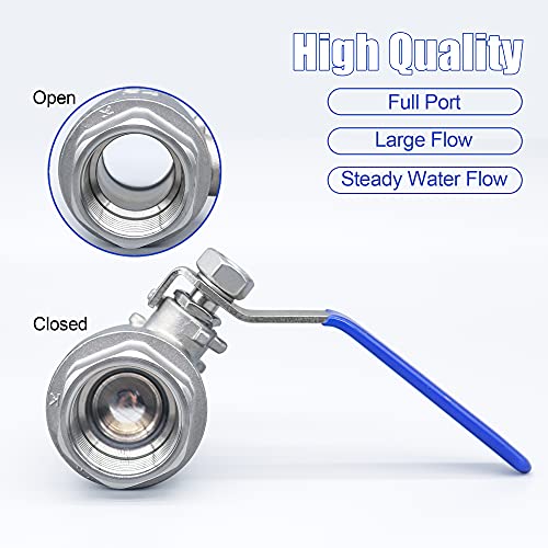 ZOUNI 1 Inch Ball Valve, Premium Heavy Duty 304 Stainless Steel Full Port Forged NPT 1" Ball Valve for Water Oil and Gas with Long Handle Shut Off Switch, 1000 WOG (2 pieces, FNPT to FNPT) - Image 3